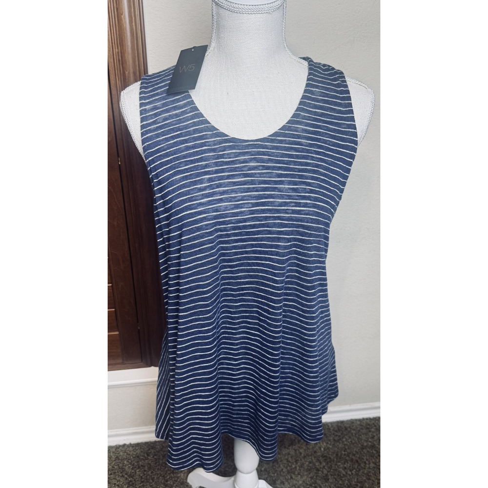 NWT W5 Women's L Tank Top Knit Striped Navy‎ Blue Sleeveless Nautical Sailor